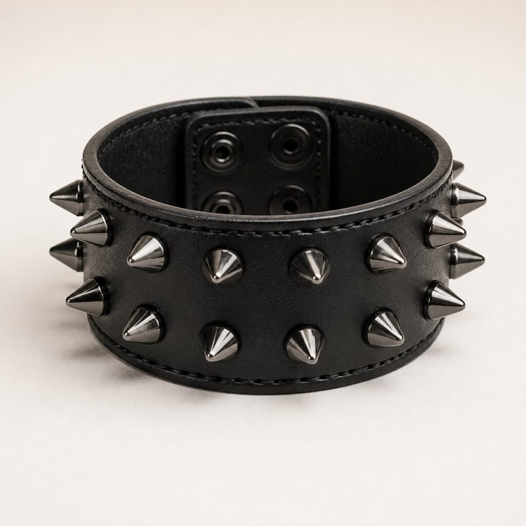 Czarna skórzana bransoleta z kolcami Iron Spike