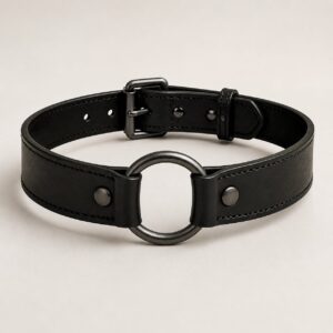 Czarny skórzany choker z metalowym O-ringiem Midnight Ring