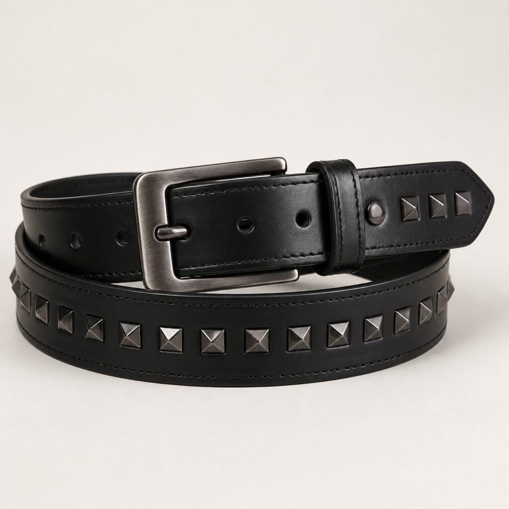 Czarny skórzany pas nabijany ćwiekami Rebel Belt