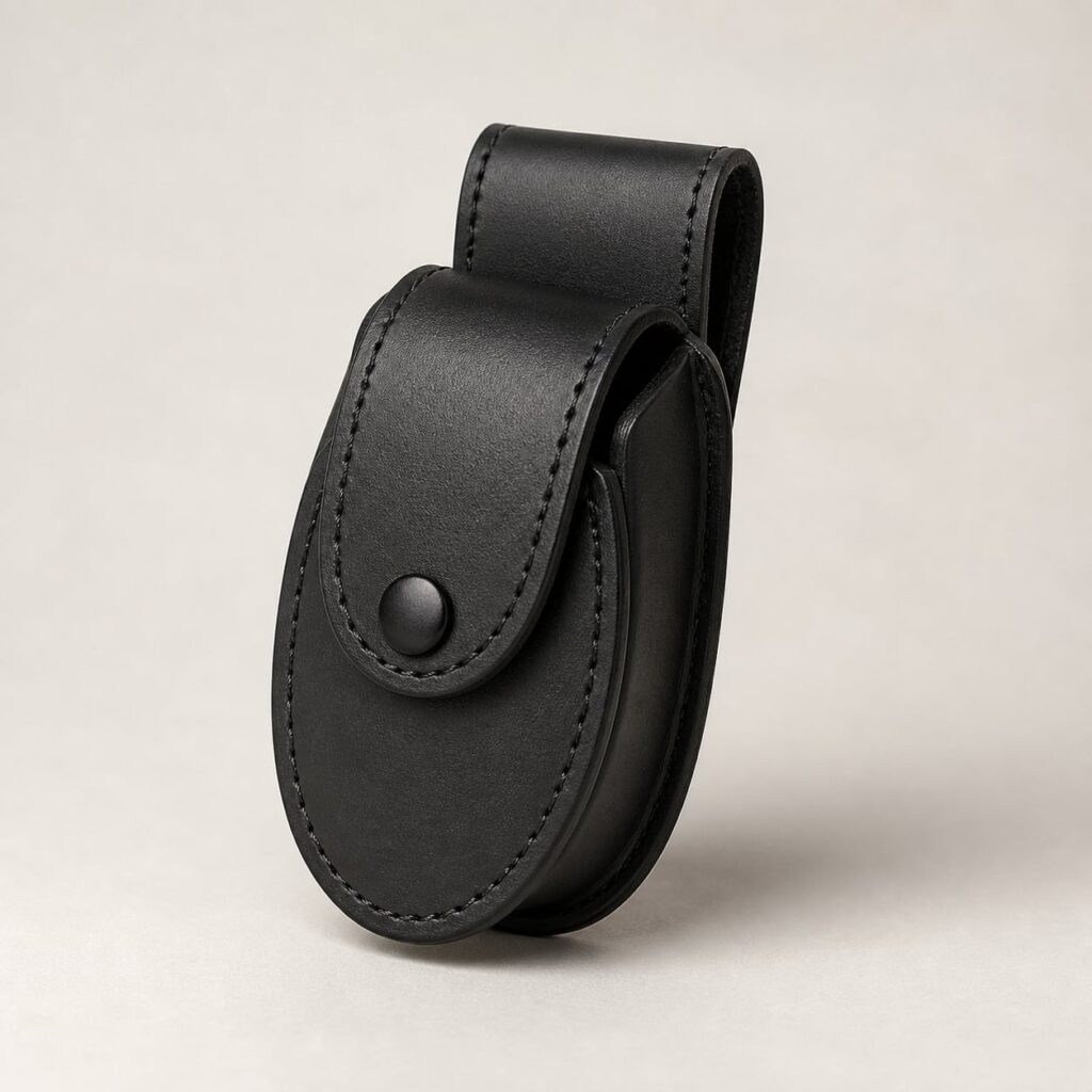 Czarny skórzany uchwyt na kajdanki Secure Cuff
